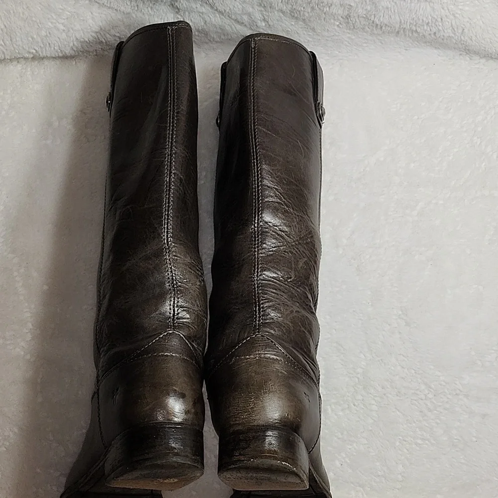 Frye Melissa Tall Western Riding Lug Boots Gray Leather Sz 6.5